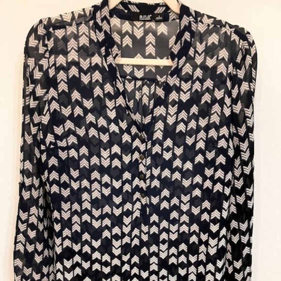 a.n.a. Sheer Blouse with Adjustable Roll Tab Sleeves - Picture 1 of 5